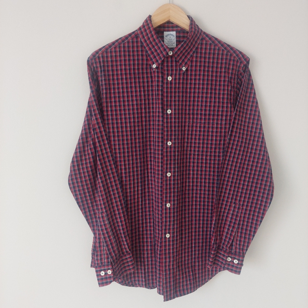 Brooks Brothers 1818 Regent Fit Casual Button Down, Mens M, Blue Red White Check